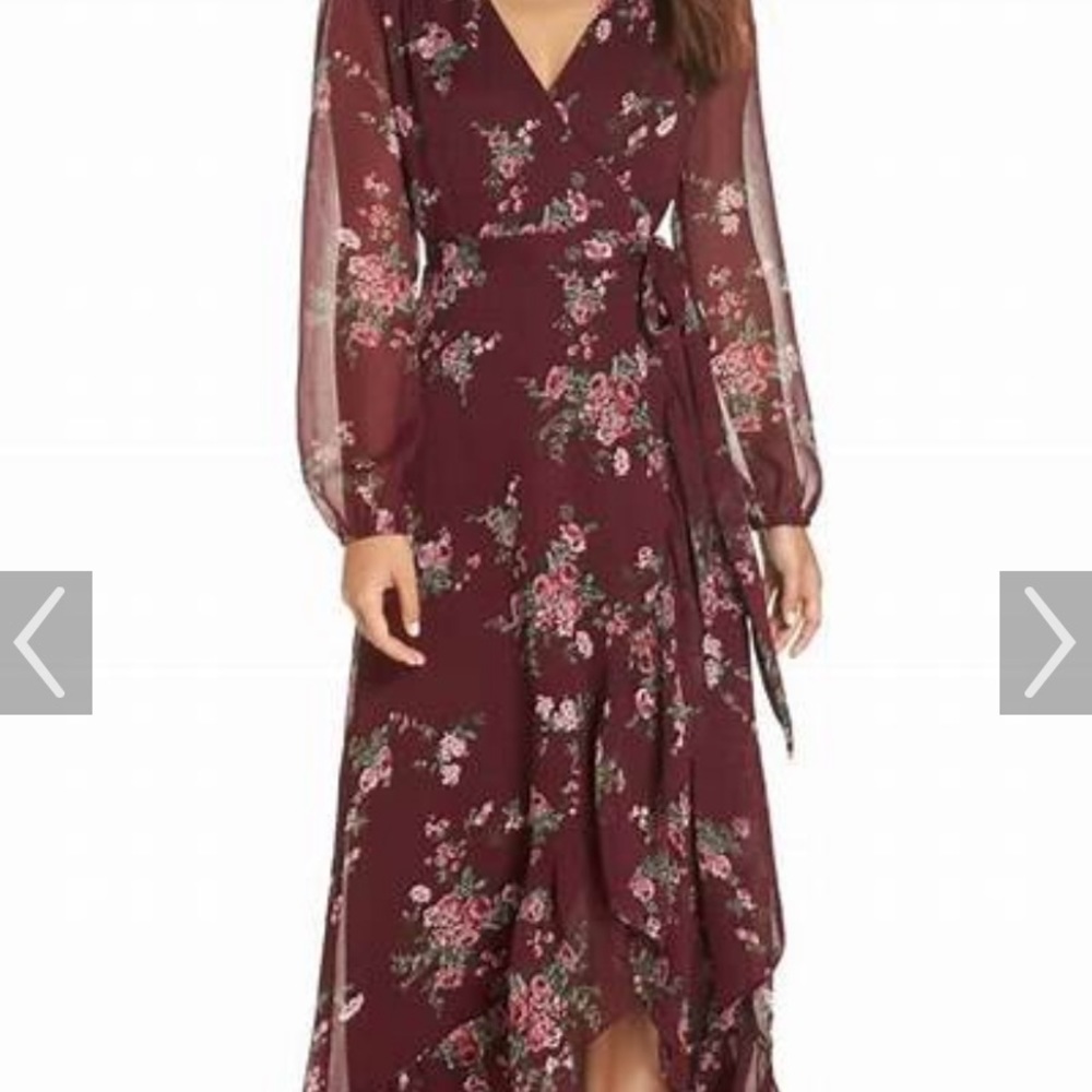 WAYF Merly long sleeve wrap high/low dress